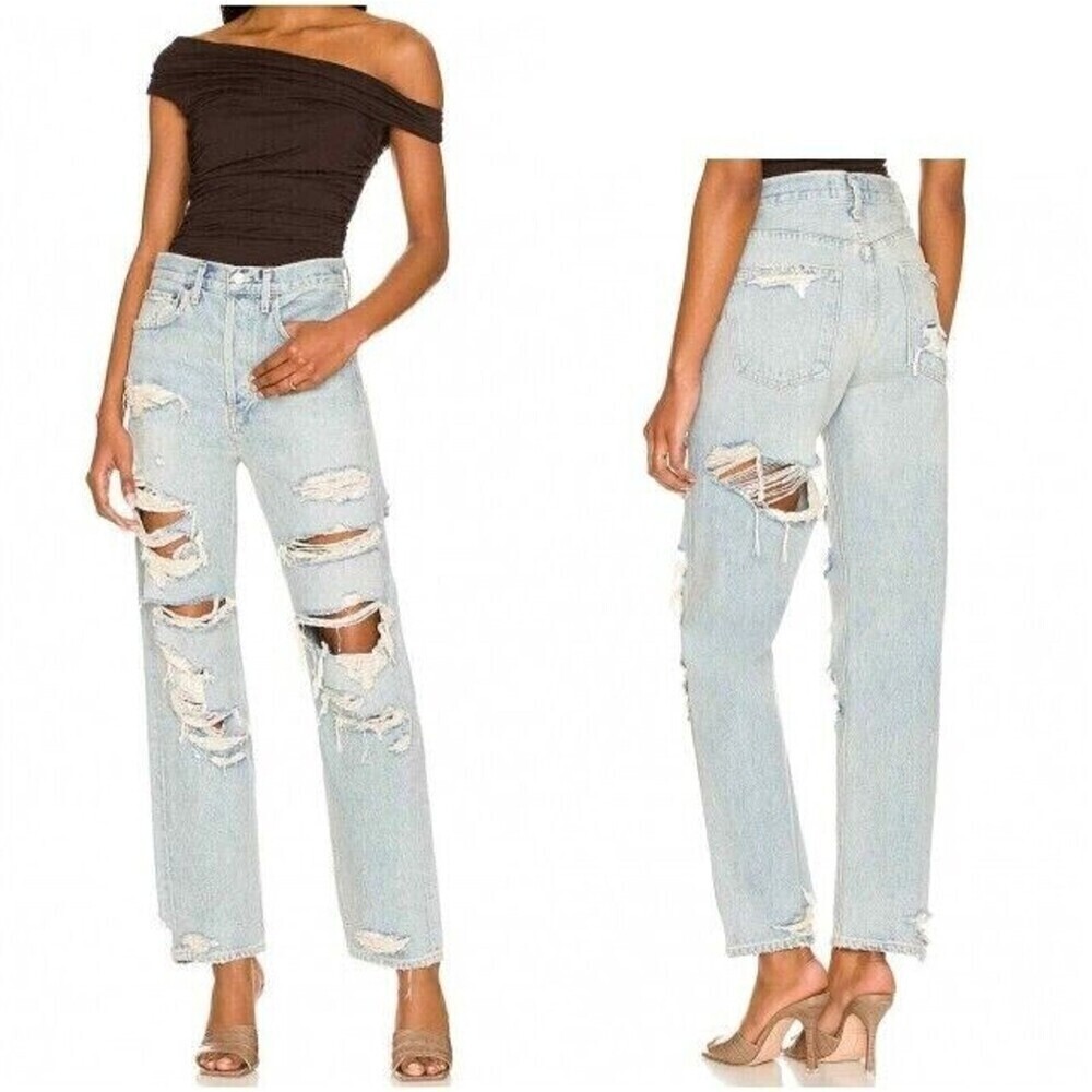 Agolde 90s Mid Rise Loose Fit Jeans 25 Blue distressed Indie Sleaze
